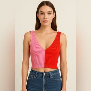 STAUD Vivid Ribbed V-Neck Crop Top NWOT